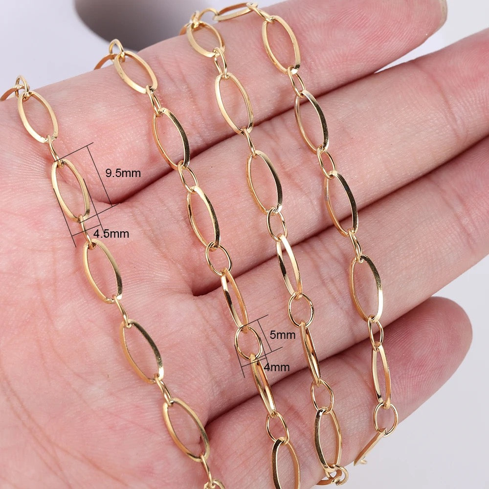 Oval gold Stainless steel chain - per feet - Anti tarnish