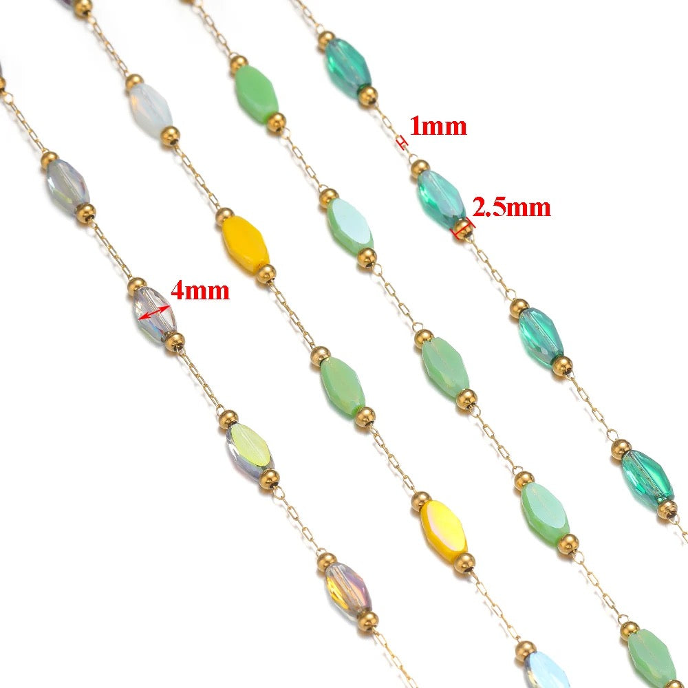 Multi colour crystal boho Handmade gold Stainless steel chain - per feet - Anti tarnish