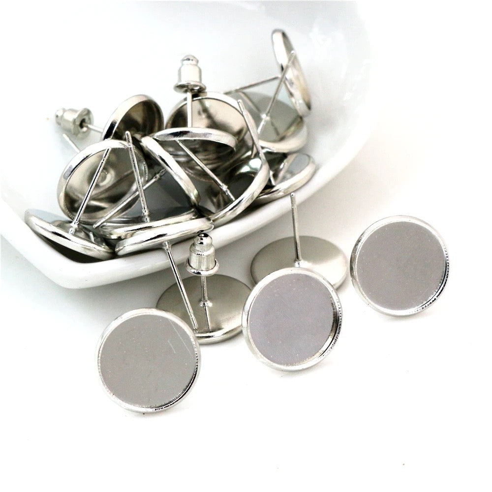 CB 1527  - silver Cabochon base stud ( 2 pc )