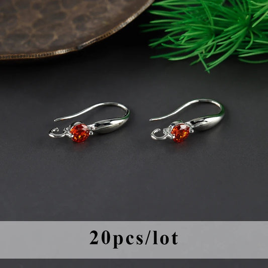 CZ 1693 Silver plated Red zircon crystal hook ( 2 pc ) - anti tarnish