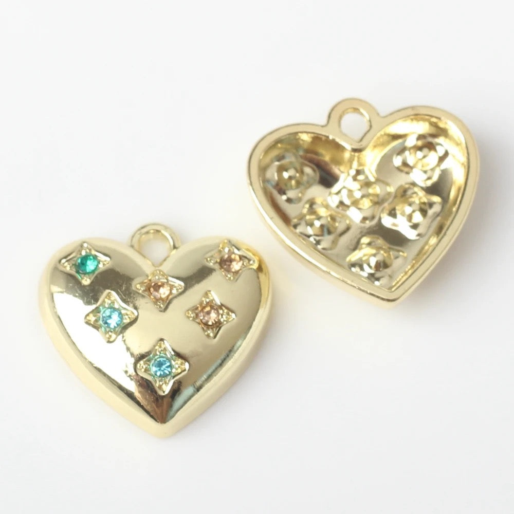 GP 1699 Inlaid heart zircon shiny gold plated charm ( 1 pc ) anti tarnish