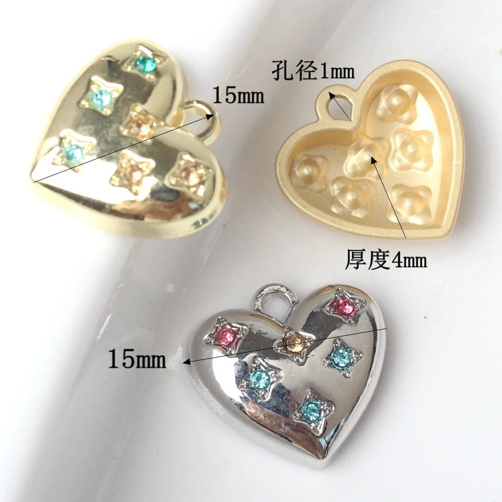 GP 1699 Inlaid heart zircon shiny gold plated charm ( 1 pc ) anti tarnish