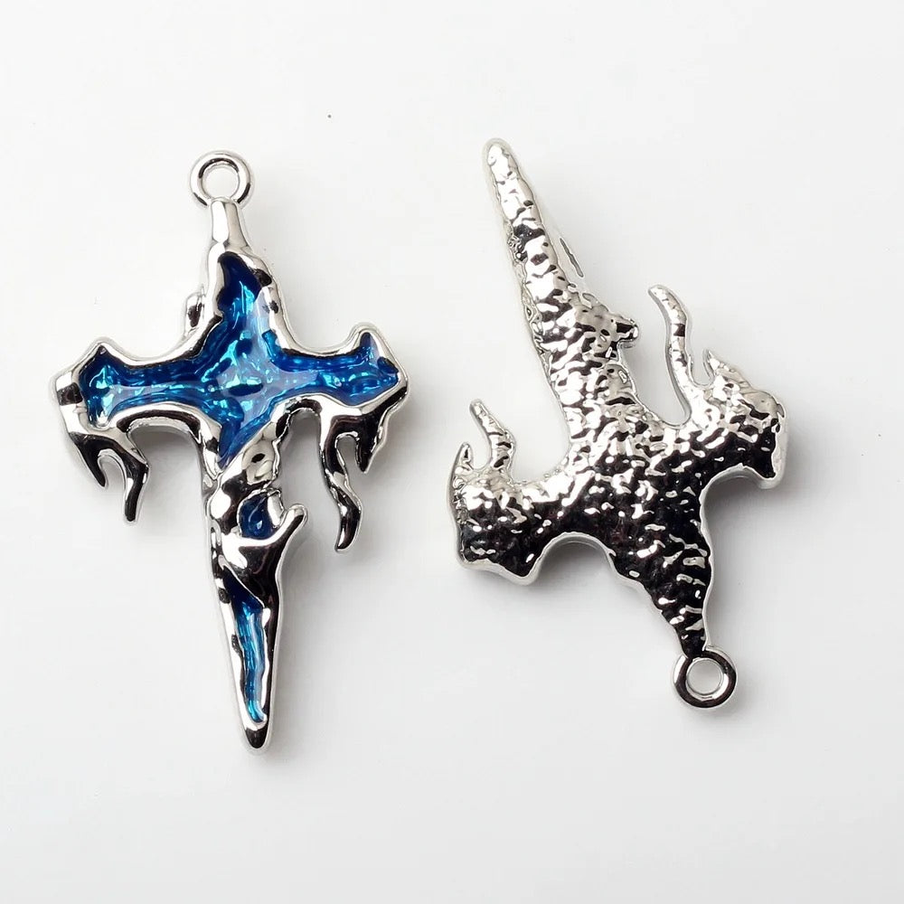 AC 1705 Blue dripping Cross alloy charm ( 1 pc )