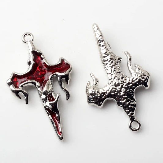 AC 1704 Red dripping Cross alloy charm ( 1 pc )