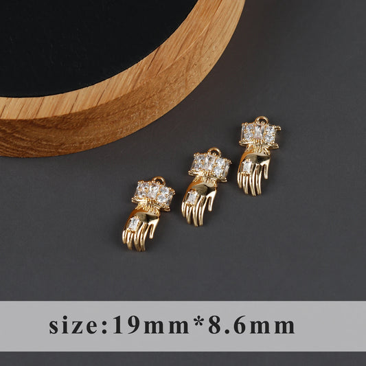 GP 1794 Zircon hand 18k gold plated charm ( 1 pc ) - anti tarnish