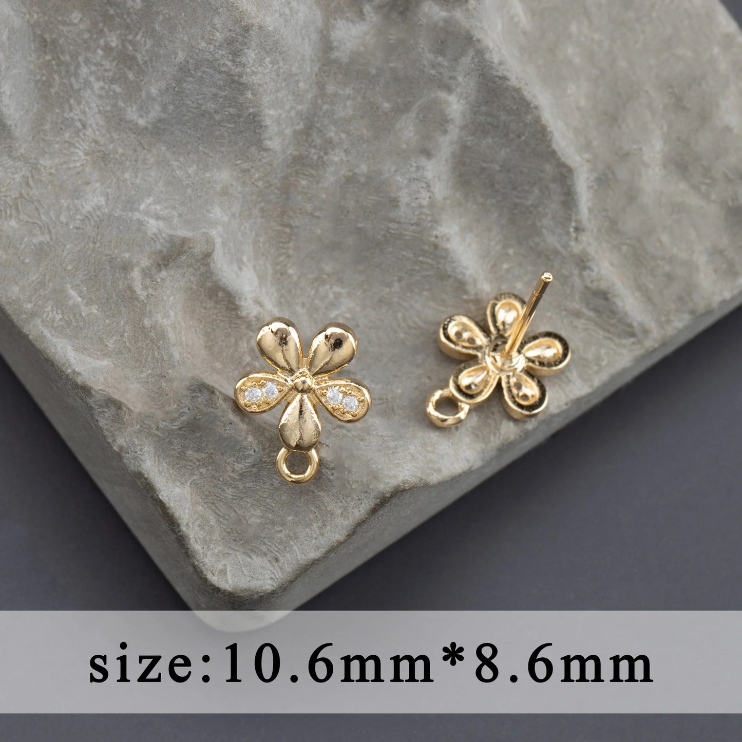 GP 1804 Flower Zircon  18k gold plated stud ( 2 pc ) - anti tarnish