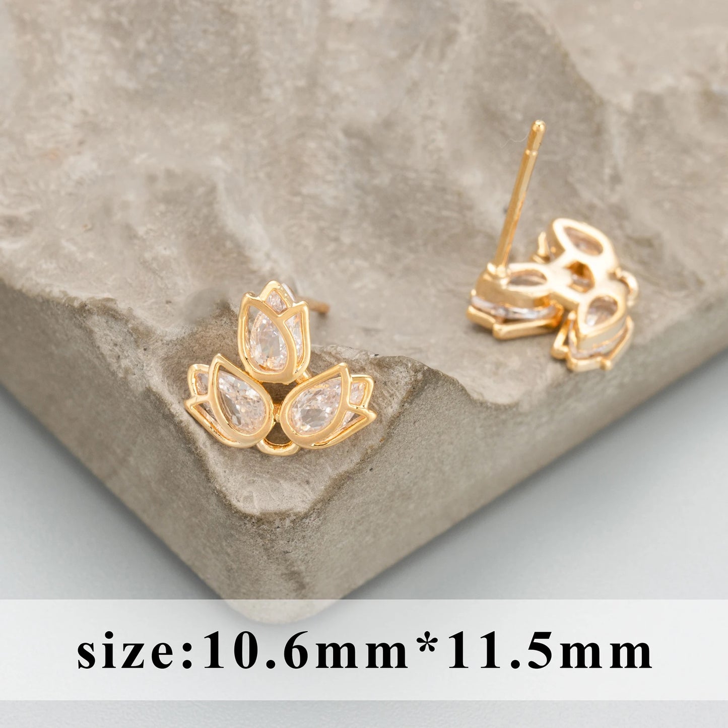 GP 1807 Lotus Zircon  18k gold plated stud ( 2 pc ) - anti tarnish