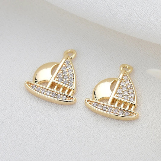 CZ 1836 Ship 14k gold plated charm ( 1 pc ) - anti tarnish