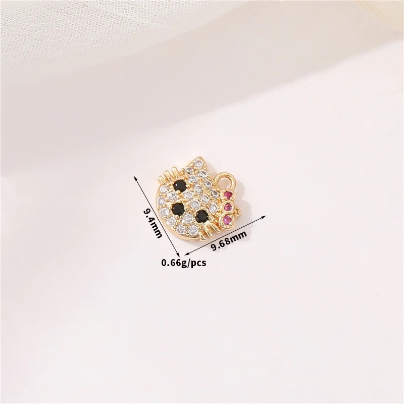 CZ 1846 Cutey cat zircon 14k gold plated charm ( 1 pc ) - anti tarnish