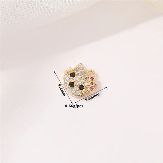 CZ 1846 Cutey cat zircon 14k gold plated charm ( 1 pc ) - anti tarnish