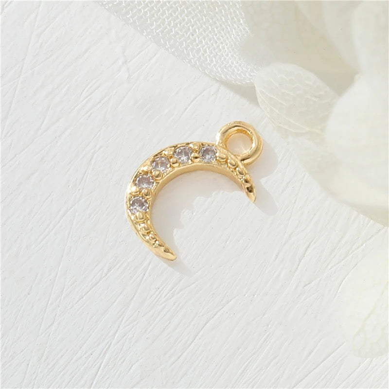 CZ 1850 Tiny moon zircon 14k gold plated connector ( 1 pc ) - anti tarnish